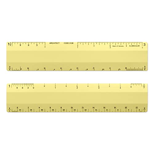 Alumicolor Architect 6 inch Ruler Scale w/ 4 Bevel Design for Drawing, Drafting & Engineering, Calibrations Divided by (1/8, 1/4), (1/2, 1), (3/8, 3/4), (3, 11/2), Gold - color: Gold