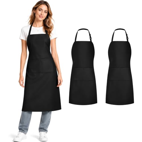 2/8/20 Pack Black Aprons for Cooking, Chef Aprons for Women Men with Pockets, Aprons Bulk Adjustable for BBQ - size: 2 Pack