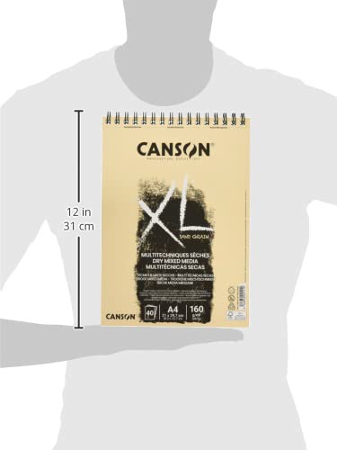 CANSON XL Sand Grain Dry Mixed Media 160gsm Natural-Coloured Paper A4 Landscape Drawing Pad with Sandpaper-Like Finish, Spiral-bound with 40 Sheets, Ideal for Professional Artists & Students - size: SPIRAL NAT 40S A4