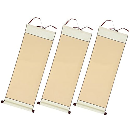 EXCEART Blank Hanging Scroll Paper 3 Pcs Chinese Calligraphy Art Scrolls with Wooden Rods Thick Painting Paper Roll for Writing Drawing Home Display 31.88 X 11.81 in - color: Light Yellow