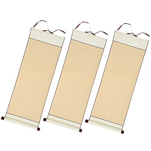 EXCEART Blank Hanging Scroll Paper 3 Pcs Chinese Calligraphy Art Scrolls with Wooden Rods Thick Painting Paper Roll for Writing Drawing Home Display 31.88 X 11.81 in - color: Light Yellow