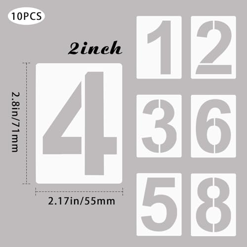 2 Inch Plastic Number Stencils Kit 0-9 – Reusable Address & Digital Number Painting Templates for Cake, Mailbox, Road, Parking Lot, Door, Truck Signs - color: 2 Inch