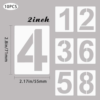 2 Inch Plastic Number Stencils Kit 0-9 – Reusable Address & Digital Number Painting Templates for Cake, Mailbox, Road, Parking Lot, Door, Truck Signs - color: 2 Inch