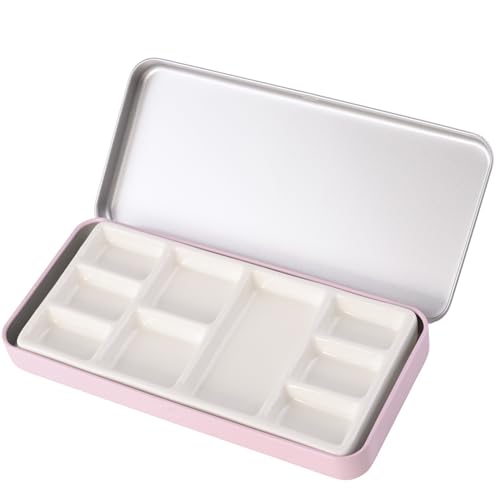 Travel Watercolor Palette, Portable Ceramic Palette 9 Well, Watercolor Palette with Lid, Empty Wet Palette Metal Paint Box with Porcelain Palettes(Pink Box) - color: Pink