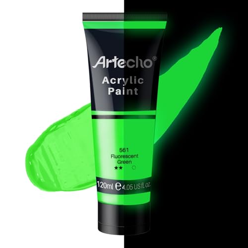 Artecho Fluorescent Green Acrylic Paint 120ml /4.05oz Tube | Semi Glossy Finish, High Pigment Rich Color Craft Paint for Canvas, Fabric, Non-Toxic - color: Fluorescent Green, size: 4.05 Fl Oz (Pack of 1)
