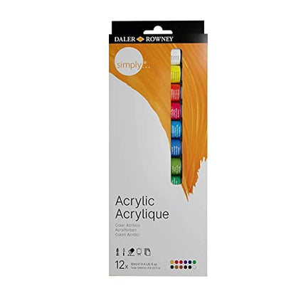 Daler Rowney Simply Acrylic Paint Set - 12 Acrylic Paint Tubes for Student Artists of all Ages - Vibrant Smooth Acrylic Paint Colors - 12ml Acrylic Paints for Canvas Paper and More - style: 12 Pack