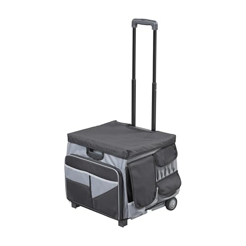 Folding Mobile Utility Cart, Canvas Organizer Bag, Black/Grey - color: Black/Grey