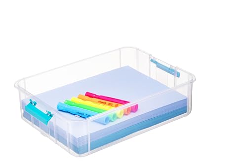 Tribello Craft Box & Art Supply Storage Organizer – Stackable Art Organizer and Craft Storage Box with Handle, 2-Layer Clear Art Supplies Organizer (14 x 10 x 7)