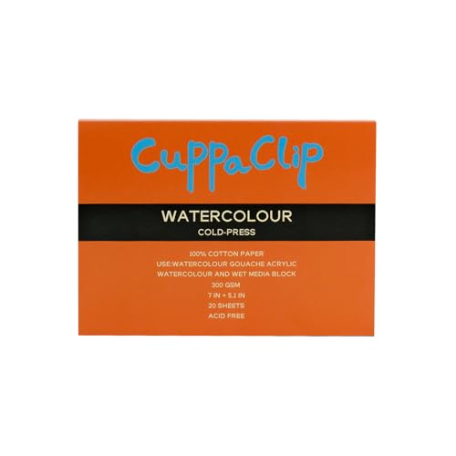 CuppaClip Watercolor Paper Block Pure Cotton Art Paper Pad 300GSM(140LB) Acid-Free 20 Sheets Watercolor Art Supplies (Cold Press, 7x5.1in) - color: Cold Press, size: 7x5.1in