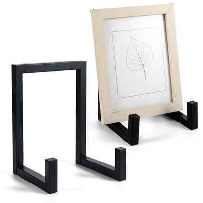 2 Pack Large Plate Stands for Display – 8 Inch Black Metal Easel Stands for Picture Frames, Books, Platters, Photos & Artwork – Industrial-Style Tabletop Display Holder (Iron, 6” x 5.7” x 8”)