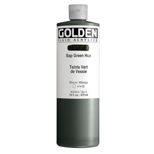 GOLDEN Fluid Acrylics, Sap Green Hue, 16 fl. oz. Bottle, Professional Acrylic Paint, Transparent