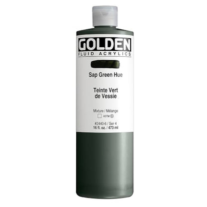 GOLDEN Fluid Acrylics, Sap Green Hue, 16 fl. oz. Bottle, Professional Acrylic Paint, Transparent