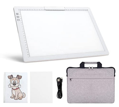 Rechargeable A4 LED Light Pad with Padded Case, YINGWOND Tracing Light Box w/Riser Stands and Paper Clip, 6 Levels of Brightness, Type-c Cable, Wireless Diamond Painting Light Board White - style: Rechargeable-A4 White+Padded case