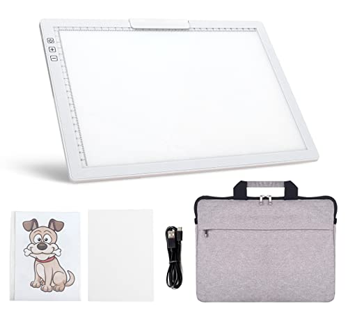 Rechargeable A4 LED Light Pad with Padded Case, YINGWOND Tracing Light Box w/Riser Stands and Paper Clip, 6 Levels of Brightness, Type-c Cable, Wireless Diamond Painting Light Board White - style: Rechargeable-A4 White+Padded case