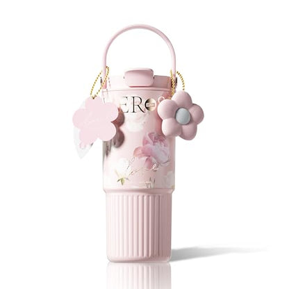 26 oz Insulated Stainless Steel Tumbler with Straw & Handle Pink - color: Pink