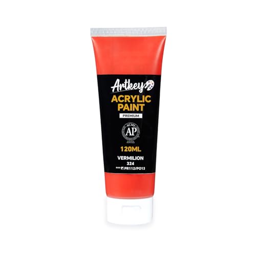 Artkey Acrylic Paint - Vermilion (120 ml/4.06 oz) Tubes, Rich & Vibrant Pigments, Professional Artists Acrylic Paints - Art Supplies for Canvas Wood Rock Clay Fabric Ceramics Art Crafts Painting - color: Vermilion, size: 4.06 Fl Oz (Pack of 1)