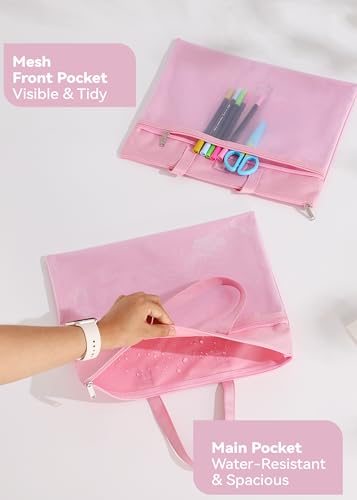 SortRax Large Zipper Pouch with Handle, Fits Letter and A4, Pink - color: Pink