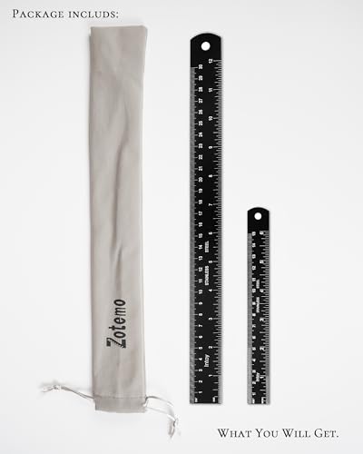 Metal Ruler 12 Inch and 6 Inch with Metric Scales Millimeter, Centimiter, and Conversion Table, Easy to Read Straight Edge Starts at 0, Stainless Steel Rule for School and Office, 2 Pack