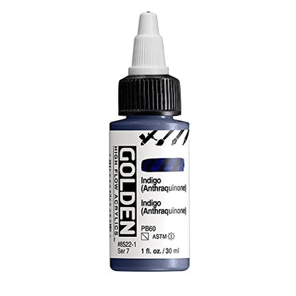 High Flow Acrylics by GOLDEN, Anthraquinone Blue, 1 fl. oz. Bottle, Professional Acrylic Paint, Semi-Transparent - color: Indigo Blue Anthraquin