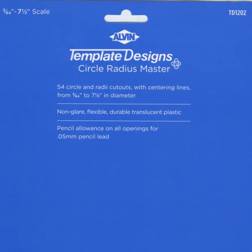 ALVIN Circle Radius Master Template TD1202, Template for Artists, Architects, Design and Drafting, 3/64th" to 7.5" scale - style: Circle Radius Master