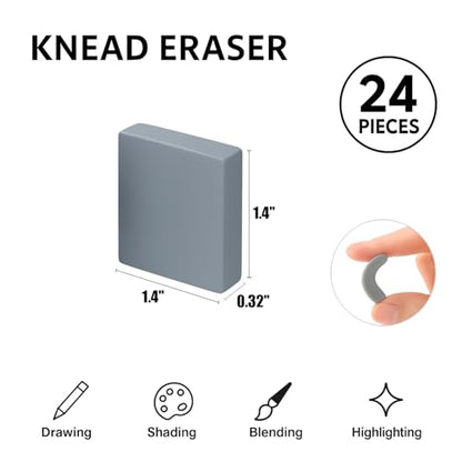 Kneaded Erasers, 24 Pack – Grey, Moldable & Kneadable Art Erasers for Drawing, Sketching, & Artist Use, Perfect for Artists, Drawings, & Crafting - color: Grey