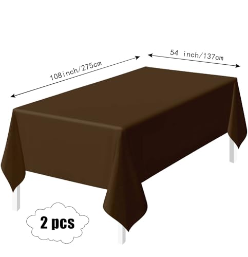 HEIPINIUYE 2 Pack Brown Tablecloth Disposable 54 x 108 Inch Brown Plastic Table Cloth Disposable Waterproof Rectangle Table Cover for Party Birthday Camping Picnic Tablecloths - color: Brown Rectangle Tablecloth, size: 2 Pack