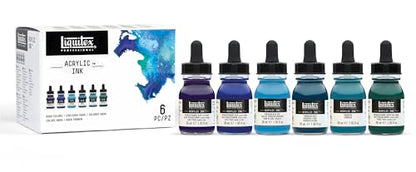 Liquitex Professional Acrylic Ink, 1-oz, Aqua Color Set, Set of 6 | Ultra Fluid Acrylic, Highly Pigmented, Dye-Free, Non-Fading, Satin Finish, Permanent When Dry, Lightfast - color: Aqua - Set of 6