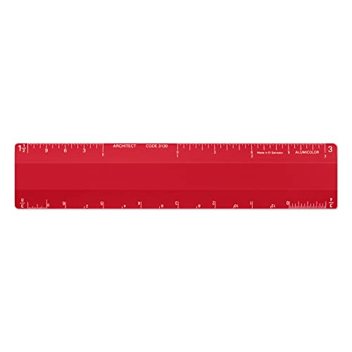 Alumicolor Architect 6 inch Ruler Scale w/ 4 Bevel Design for Drawing, Drafting & Engineering, Calibrations Divided by (1/8, 1/4), (1/2, 1), (3/8, 3/4), (3, 11/2), Red - color: Red