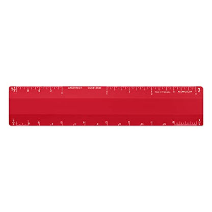 Alumicolor Architect 6 inch Ruler Scale w/ 4 Bevel Design for Drawing, Drafting & Engineering, Calibrations Divided by (1/8, 1/4), (1/2, 1), (3/8, 3/4), (3, 11/2), Red - color: Red