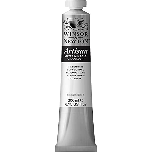 Winsor & Newton Artisan Water Mixable Oil Paint, 200ml, Titanium White | Clean with water; no solvents needed. Color depth, lightfastness, opacity/transparency are the same as traditional oils. - color: Titanium White, style: 6.75-oz