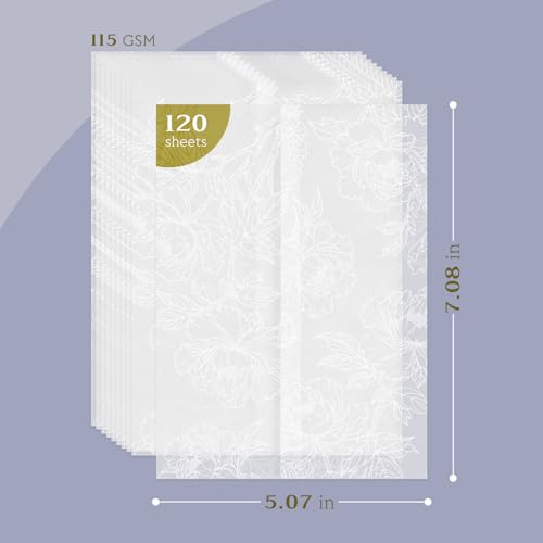 Goefun 115GSM Pre-Folded Floral Vellum Jackets for 5x7 Invitations 120 Pack - color: pattern-white peony, size: 5x7-120pcs