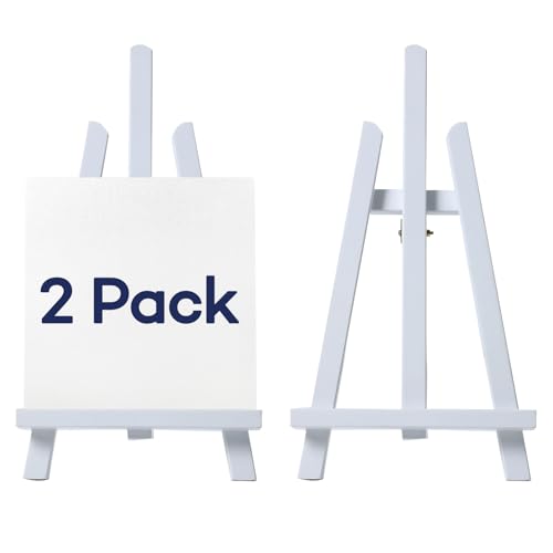 Artkey White Wooden Display Easel Stand, 13 Inch Folding Tabletop A-Frame Mini Easels for Canvas, Photos, Wedding Signs & Menus, Solid Radiata Pine Wood, 2 Pack - color: White