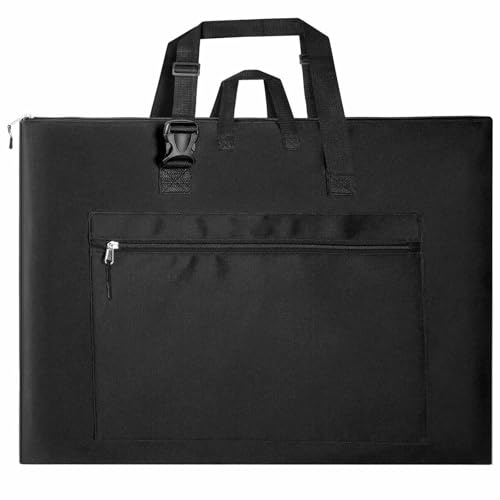 Light Weight Art Portfolio Tote Bag 18'' x 24'' Black Waterproof Canvas Carrying Storage Case with Detachable Shoulder Strap For Photography Artwork Poster Sketching Drawing - size: 18 x 24 Inch