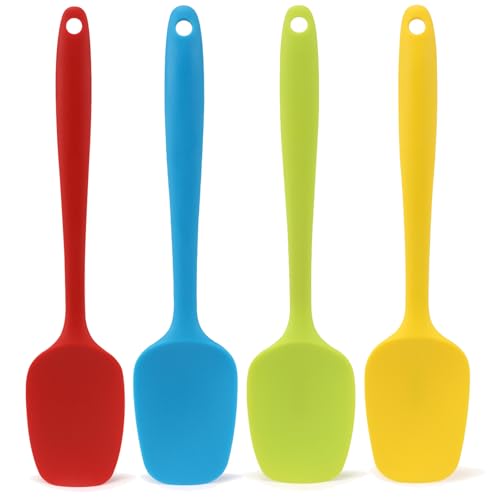 Silicone Spatula Set of 4, Large 10.5 inch Non-stick Rubber Spoon Spatulas, One Piece Design Flexible Silicone Spoon for Baking Cooking Mixing, Dishwasher Safe - color: Red,Blue,Green,Yellow (Large)
