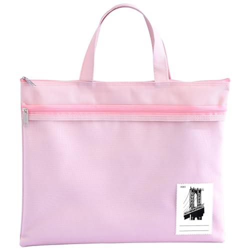 Mesh Zipper Pouch, 13.7" x 11" Large Art Portfolio Bag with Handle Foldable Storage Pocket Compatible with A4 Paper Size for Puzzle Project/Cross Stitch/Travel/Office/Art Supplies (Pink) - color: Pink