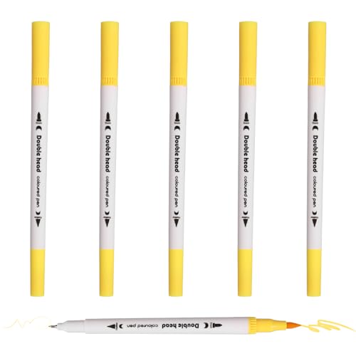 PATIKIL 6Pack Dual Brush Markers, Yellow Watercolor Fine and Brush Tips Pens Colored Marker Calligraphy Coloring Art Supplies Set for Coloring Book Illustration Sketching Journaling - color: Yellow