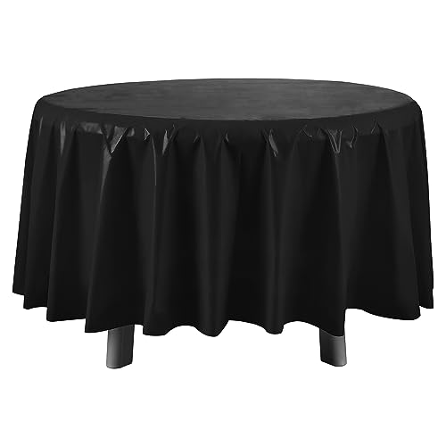 Eleclassi Black 12 Pack Premium Round Disposable Plastic Tablecloth - 84 Inch Round Plastic Table Cloths for Parties - color: Black, size: 12 Pack Round