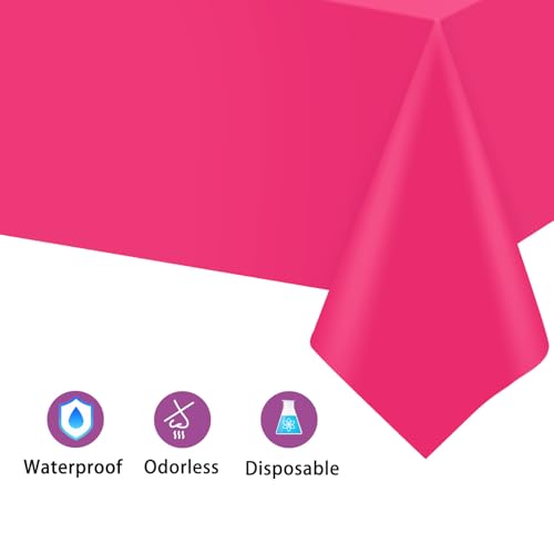 Kopokita 2 Pack Hot Pink Plastic Tablecloths Disposable 54 x 108 Inch | Rectangle Table Cloths, Party Table Covers for Birthday, Wedding, Valentines, Mothers Day - color: Hot Pink, size: Rectangle (2 Pack)