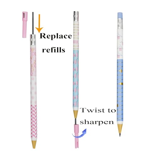 12 Pack 2.0mm Cute Mechanical Pencils with 12 Extra 2B Refill Leads
