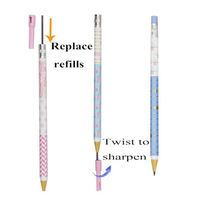 12 Pack 2.0mm Cute Mechanical Pencils with 12 Extra 2B Refill Leads