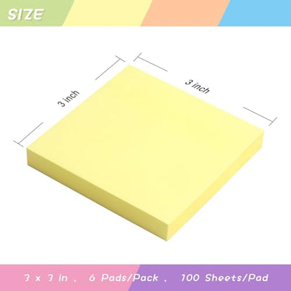 OSBOO Sticky Notes 3x3 with Bright Colors, 6 Pads 100 Sheets/Pad (Yellow) | Bright Yellow Self-Stick Notes Pads, 600 Sheets Total, Easy to Stick and Remove, Perfect for Office, School and Home - color: Yellow