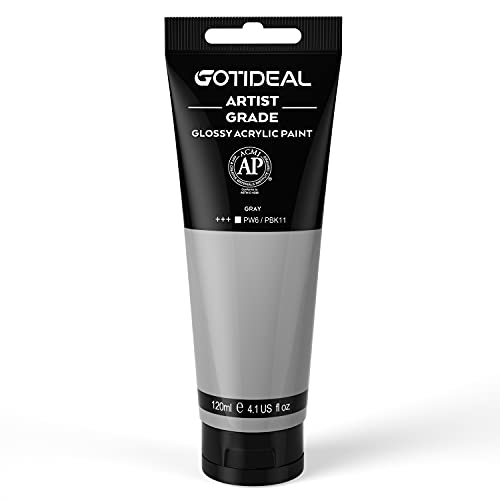GOTIDEAL Acrylic Paint Gray Tubes(120ml, 4.1 oz) | Non Toxic, Non Fading, Rich Pigments,for Painters, Adults & Kids,Ideal for Canvas Wood Clay Fabric Ceramic Craft Supplies - color: Gray, style: Regular