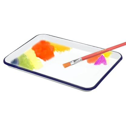 HARFINGTON Butcher Tray Palette 13.4" x 9.4" (34cm x 24cm) Metal Triple Enamel Coated Rectangular Tray Holder Artist Painter Painting Tool for Art Paint Acrylic Watercolor Mixing - size: 13.4" x 9.4"