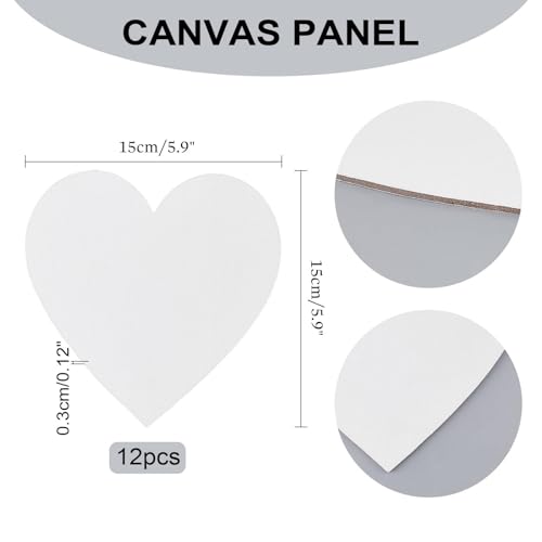 NBEADS 12 Pcs Heart Painting Canvas Panels, 5.9inch Blank Canvas Drawing Boards for Oil & Acrylic Painting Students Artist Hobby Painters and Beginners, 15x15cm - size: L.W: 6"×6"/Thi: 0.1"-Heart