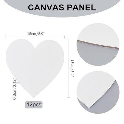 NBEADS 12 Pcs Heart Painting Canvas Panels, 5.9inch Blank Canvas Drawing Boards for Oil & Acrylic Painting Students Artist Hobby Painters and Beginners, 15x15cm - size: L.W: 6"×6"/Thi: 0.1"-Heart