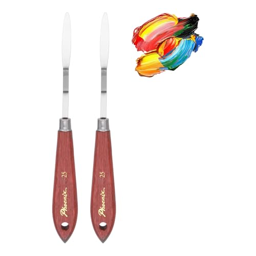 MECCANIXITY Pack of 2 Palette Knife No.25, 7.9" Long with Stainless Steel Flexible Spatula Pallet Knife and Wood Handle for Scraping, Mixing, Oil Acrylic Painting Canvas - style: No.25