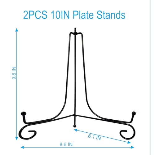 HENABLE 2PCS Premium Black Iron Plate Stands for Display 10 Inch, Decorative Solid Metal Plate Holders for Displaying, Mini Easel, Frame, Book, Card, Plaque, Bowl, Picture Stands for Display - size: 2PCS 10IN