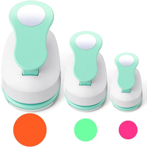 CHENGU 3 Pack Circle Hole Punch 2"/1"/0.6", Mint Green | Paper Craft Cutters for Card Making, Shape Punches for Scrapbooking, Includes 10 Sheets Stickers, Photo Album DIY Projects - color: Mint Green, style: Circle
