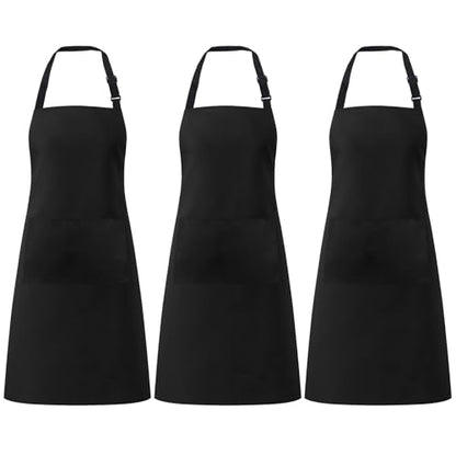 3 Pack Black Aprons with Pockets Adjustable Waterproof for Kitchen