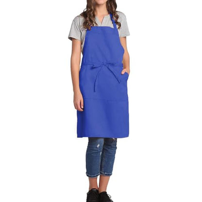 BIGHAS Adjustable Bib Apron with Long Ties for Women Men 18 Colors Chef Kitchen Cooking - color: Blue